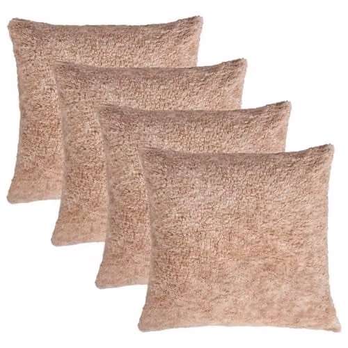 OHS Pack of 4 Teddy Marl Soft Fleece Cushion Covers, Beige, 45 x 45 cm