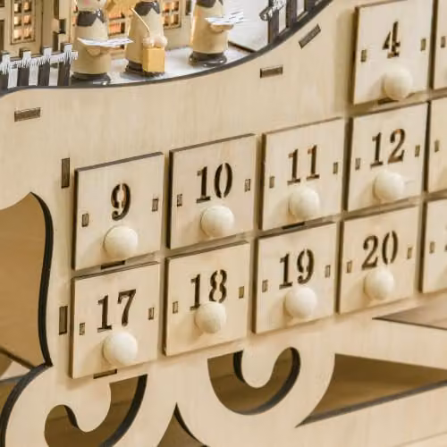 HOMCOM Christmas Advent Calendar Light Up Wooden Sleigh in Brown and Beige – 2