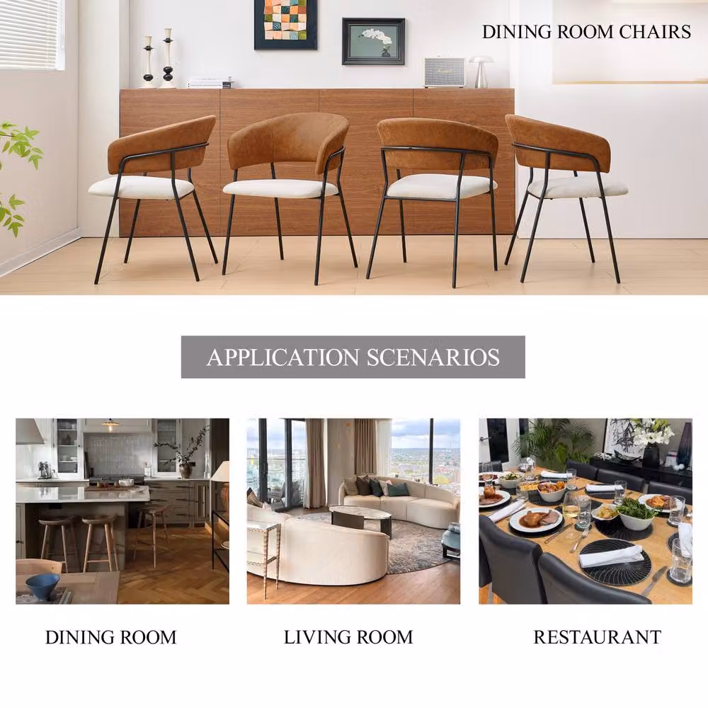 SONARA Modern Set of 4 Brown Fabric Dining Chairs with Metal Frame – 4