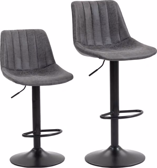 HOMCOM Set of 2 Modern Charcoal Grey Synthetic Leather Swivel Bar Stools with Metal Legs, H 120 cm x W 43 cm x D 59 cm
