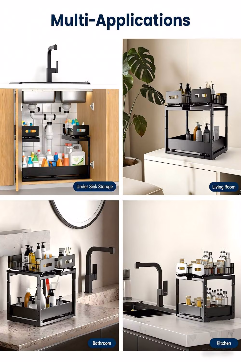 JANLEMNY 2-Tier Under Sink Pull-Out Sliding Storage Organiser in Matte Black – 4