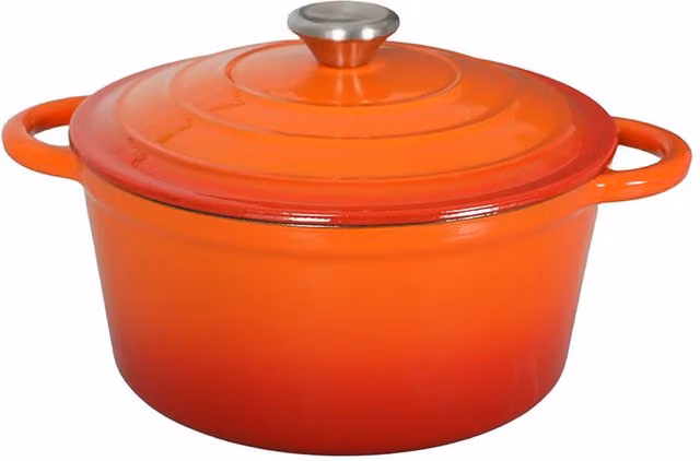 Toque Enamelled Cast Iron Dutch Oven Casserole Dish with Lid, Orange, 24cm