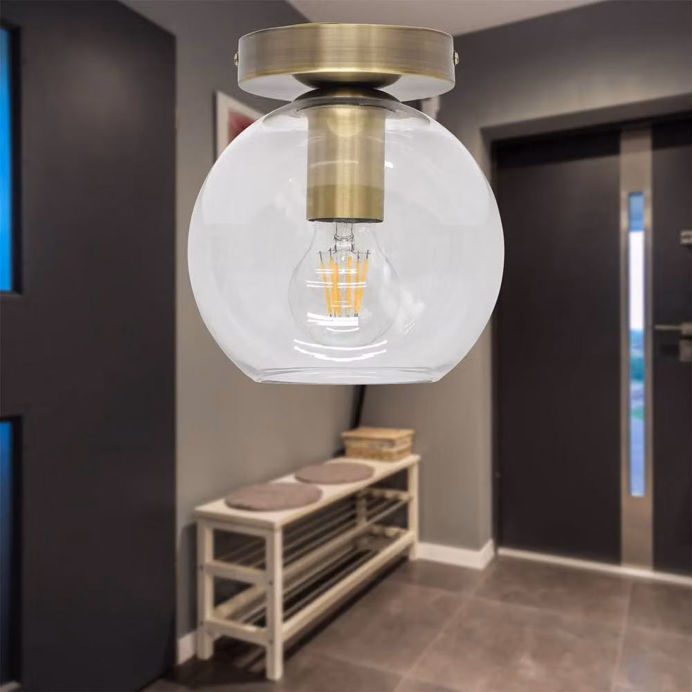 First Choice Lighting Barnum Set of 2 Glass Globe Ceiling Light Fittings in Gold and Transparent – 3