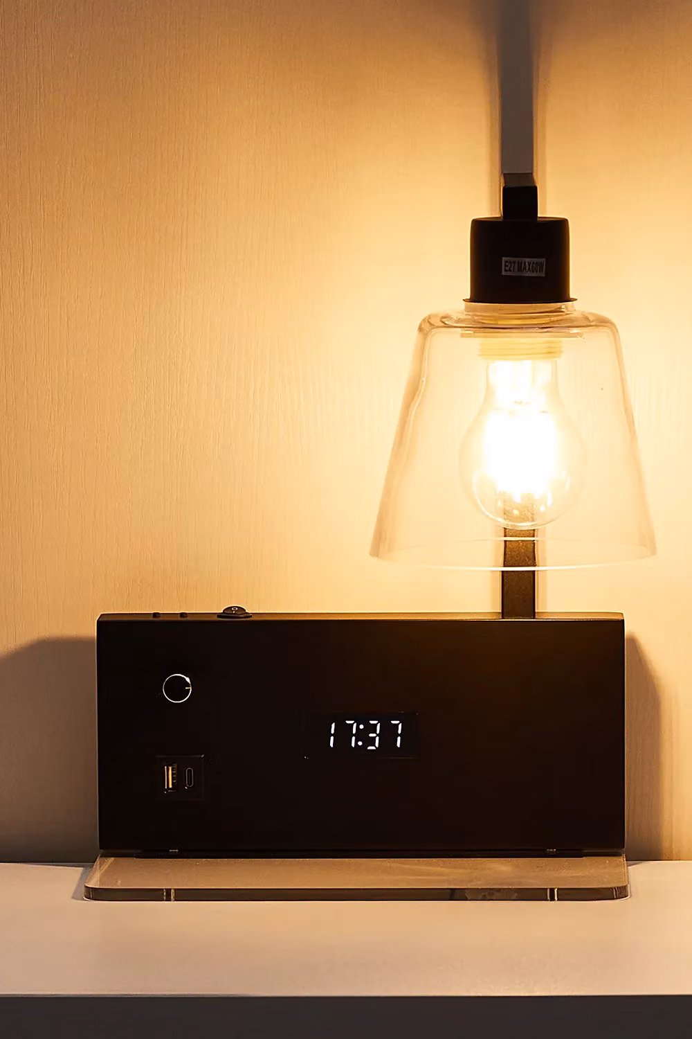 Living and Home Modern Black Wall Light with Digital Clock and Warm White LED – 2