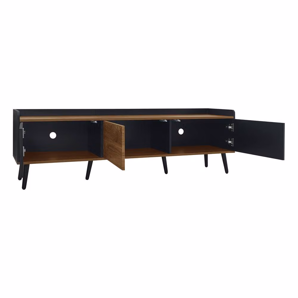 ModernLuxe Black Matt TV Cabinet Lowboard with 3 Doors and Media Storage, W: 148.5 cm, H: 39.0 cm, D: 39.0 cm – 4