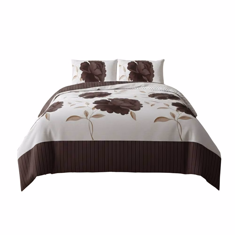 Snug City Reversible Floral Duvet Set and Pillowcase in Brown, W: 140 cm, L: 200 cm – 2