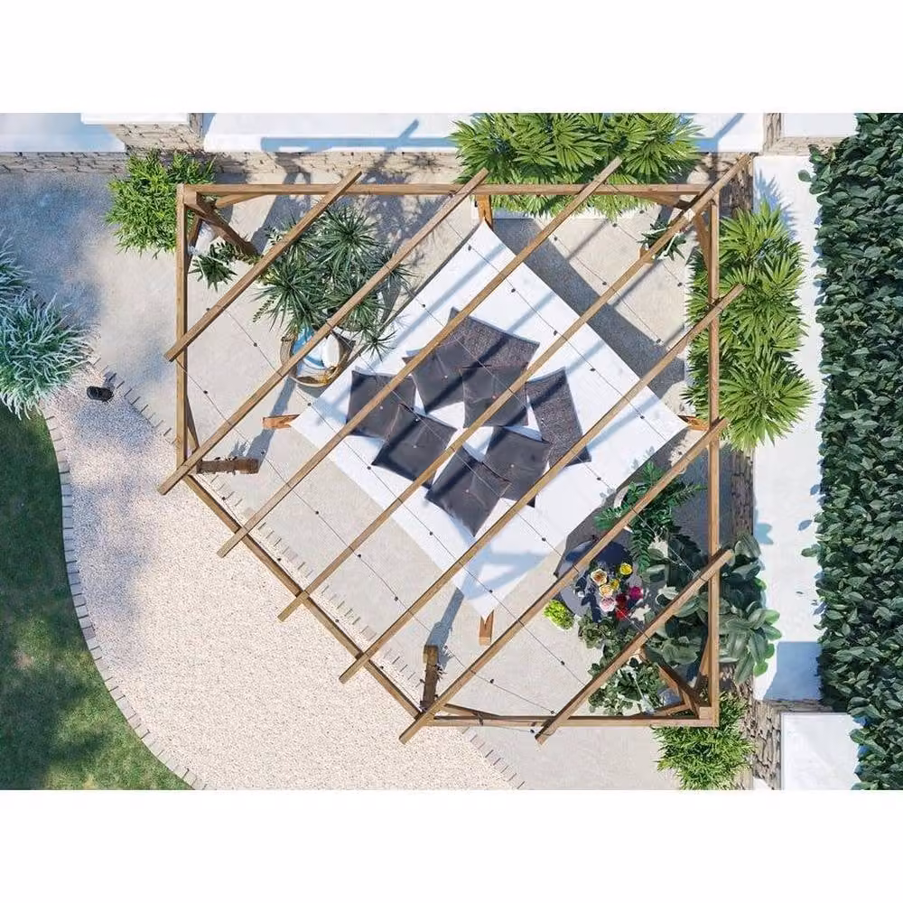 Dunster House Wooden Corner Pergola Kit in Brown with Slatted Trellis Design, W/D/H: 300 x 313 x 215 cm – 6