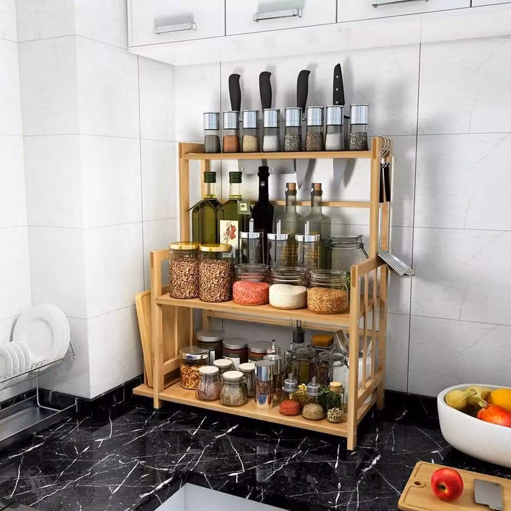 Dprodo Bamboo Spice Rack Storage Shelves in Natural Wood – 3