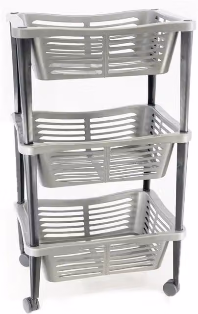 Geezy 3 Tier Movable Organiser Trolley Basket in Silver and Grey