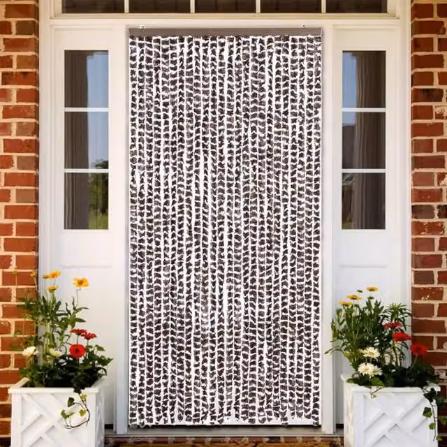 Berkfield Home Chenille Fly Curtain in Brown and White, W: 100 cm, H: 230 cm