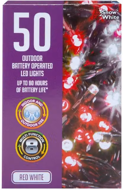 VFM e-Store Christmas String Lights with 50 Bulbs in White, Red and Multicolour