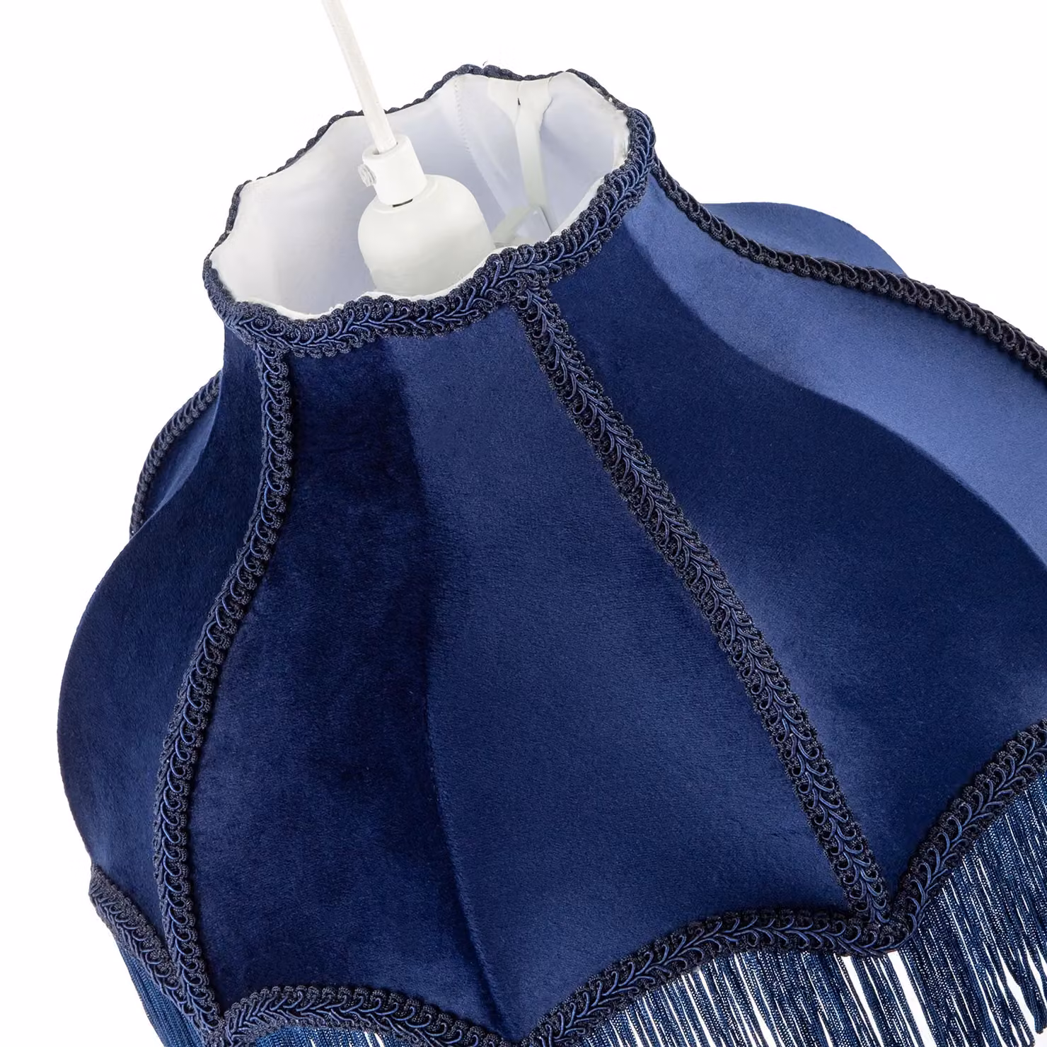 Happy Homewares Classic Victorian Velvet Lamp Shade with Long Tassels and Embroidered Trims in Midnight Blue, Diameter: 36 cm – 3