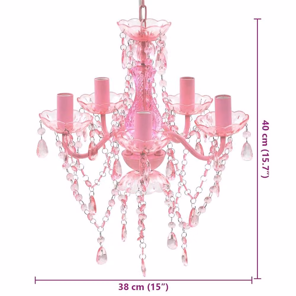 Berkfield Home Crystal Ceiling Light in Pink with 5 LED Bulbs – 4