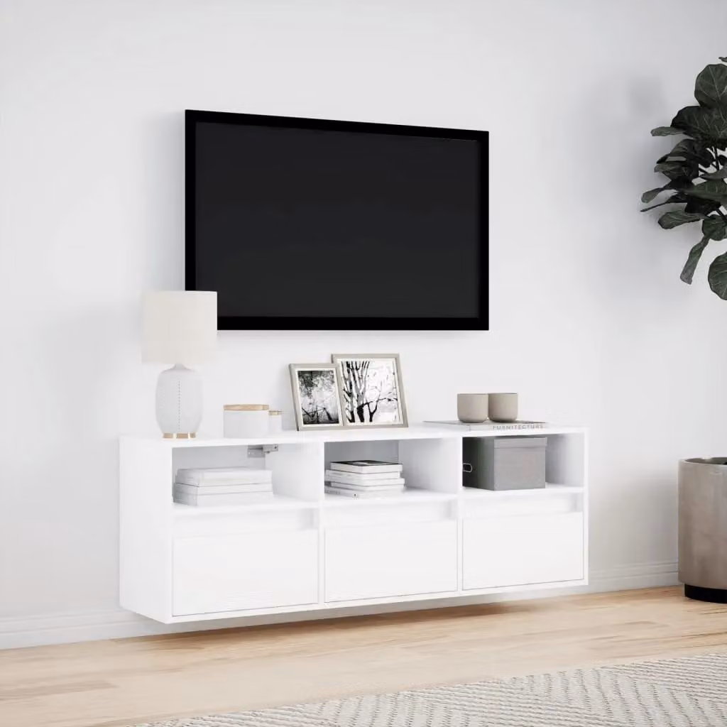 Berkfield Home Modern White Wall-Mounted TV Cabinet with Integrated LED Lighting, W: 130 cm, D: 31 cm, H: 45 cm – 2