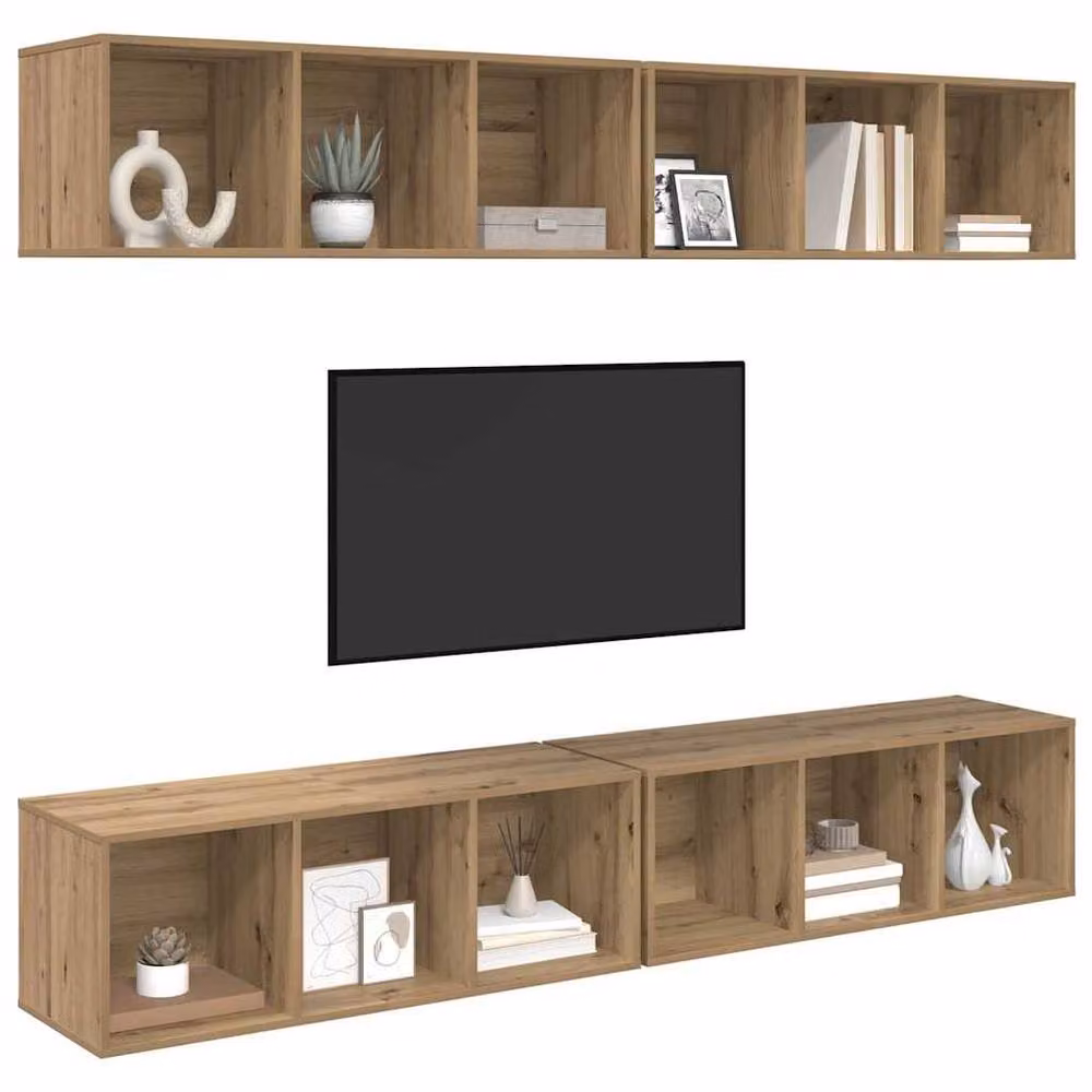 Berkfield Home Wall Mounted TV Cabinet with Internal Shelves in Artisan Oak Brown, W/D/H: 37 x 37 x 107.5 cm – 2