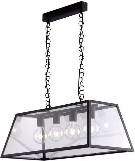 Netlighting Lexington Bar Lantern Ceiling Pendant in Black and Transparent with E27 Socket