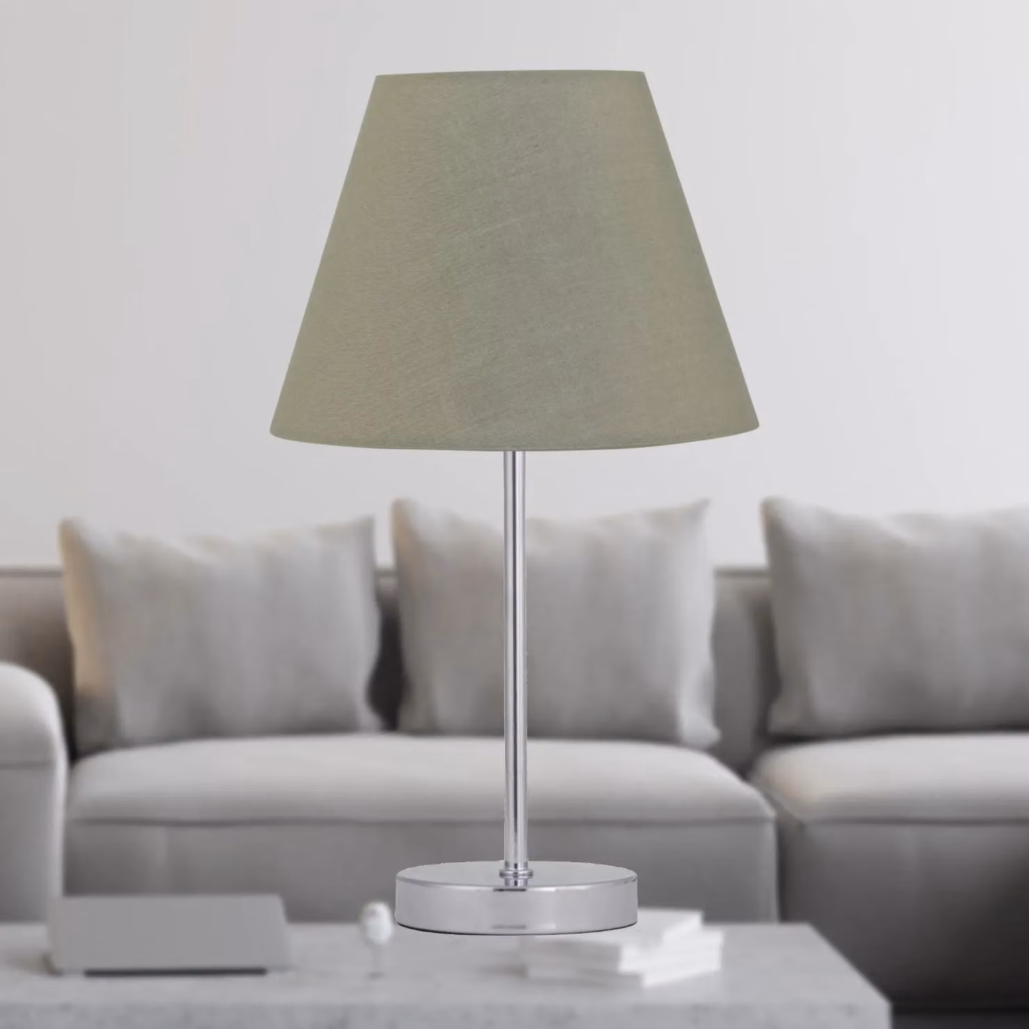 First Choice Lighting Chrome Stick Table Lamp with Green Fabric Shade – 2