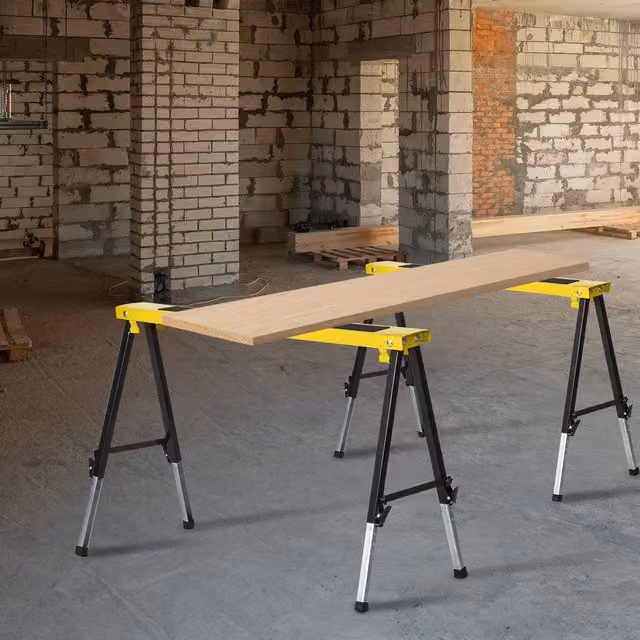 DURHAND Set of 2 Foldable Steel Frame Saw Horses in Yellow and Black – 1
