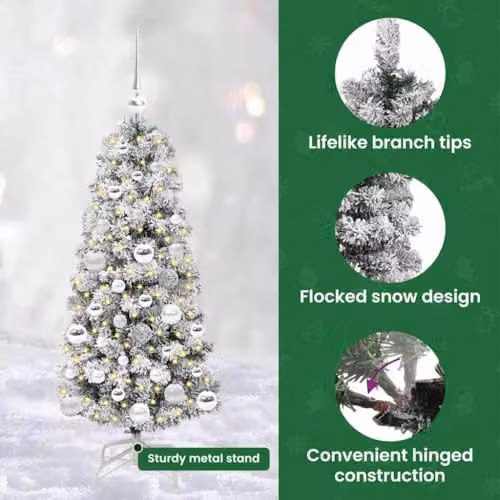 vidaXL Artificial Christmas Tree in Green, White and Silver, Height: 120 cm – 5