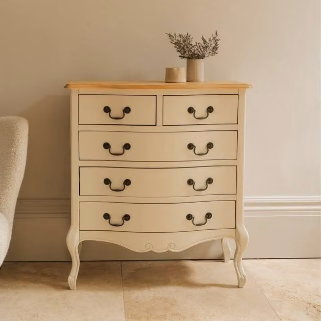 Statement Furniture Juliette Vintage Chic 2 Over 3 Chest of Drawers in Ivory White
