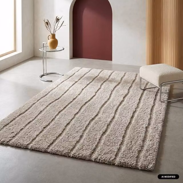 Sweekeek Indoor Rectangular Rug with Linear Striped Pattern in Beige and Brown, W: 120 cm, L: 170 cm