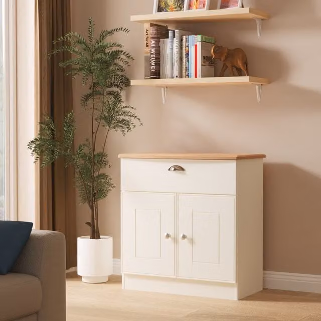 Victoria Ready Assembled 1 Drawer 2 Door Sideboard in Cream Ash and Riviera Oak