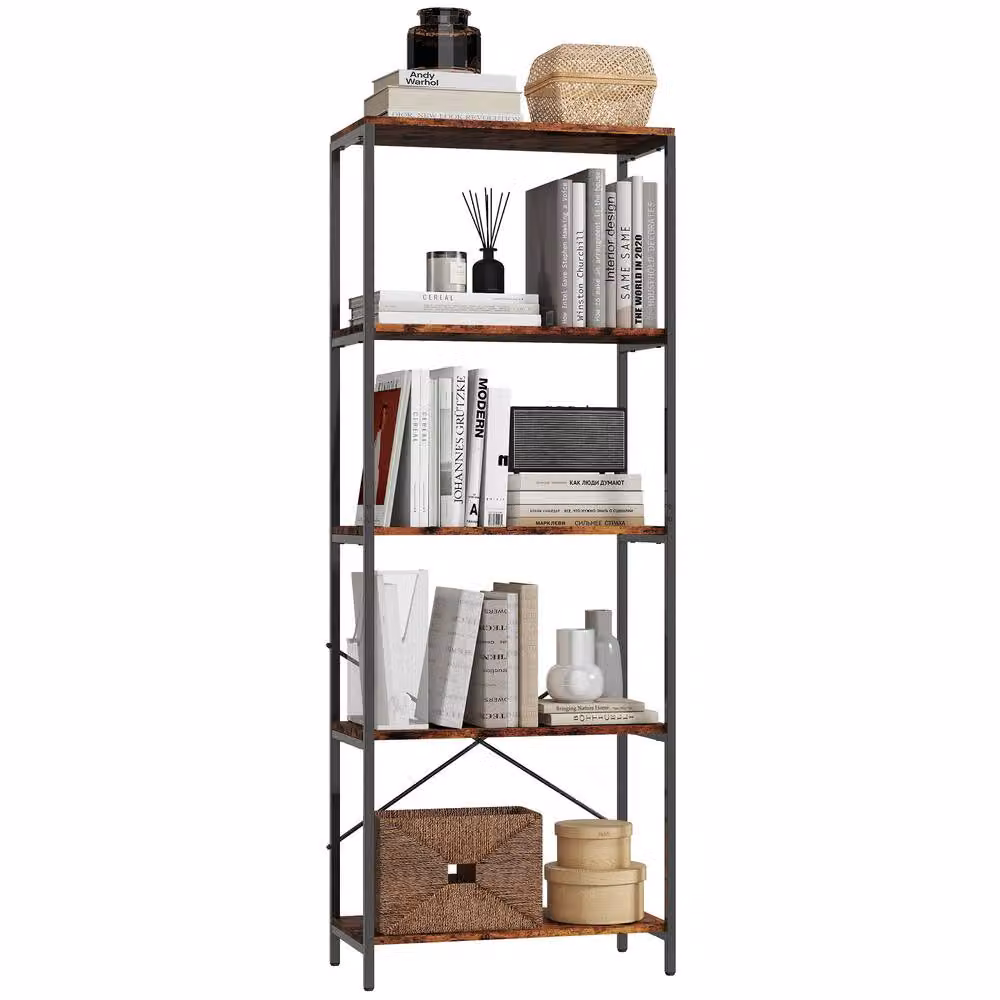 HOMCOM Industrial Freestanding Bookshelf in Rustic Brown and Black – 2