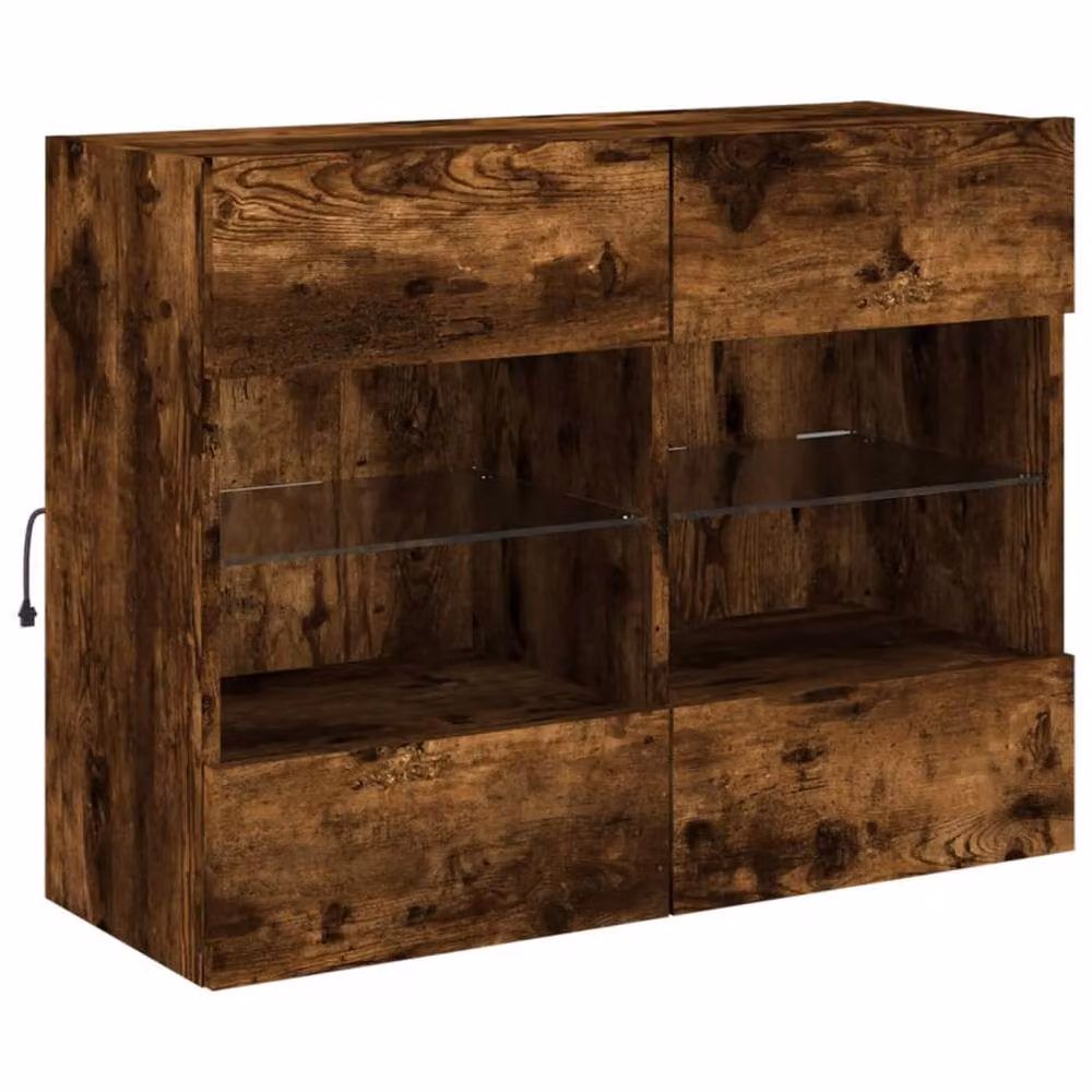 Berkfield Home Modern Wall Mounted TV Cabinet with Integrated LED Lights in Smoked Oak Brown, W: 78.5 cm, D: 30 cm, H: 60.5 cm – 3