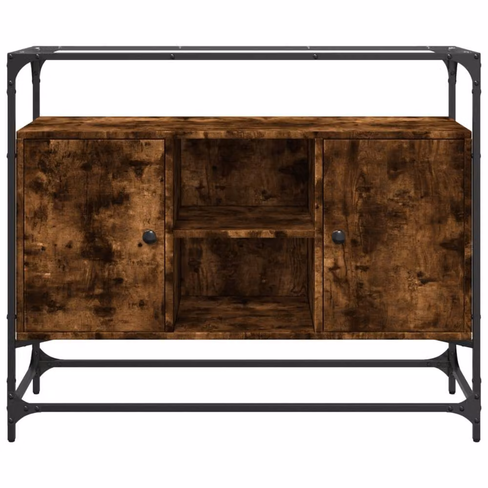 Berkfield Home Smoked Oak Sideboard with Glass Top in Brown, W/D/H: 98 x 35 x 81 cm – 3