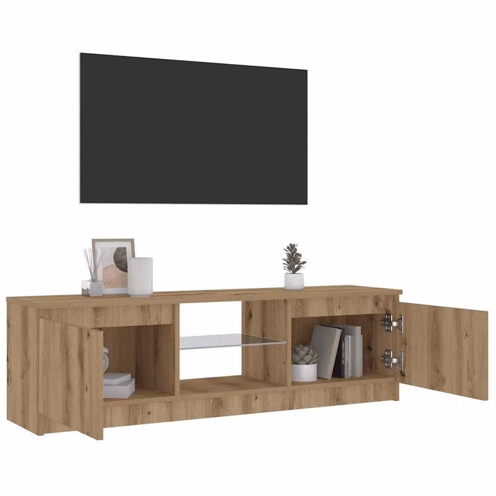 Berkfield Home Modern Artisan Oak TV Cabinet with LED Lights in Brown, W/D/H: 120 x 30 x 36 cm – 4