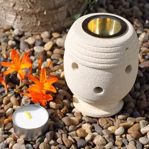 KDMD Classic White Stone and Glass Tabletop Tealight Oil Burner – 2