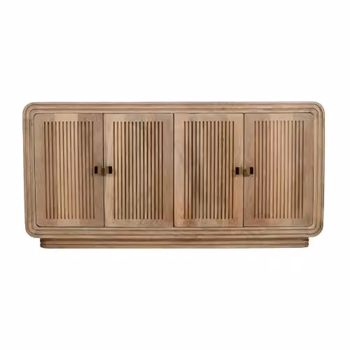 Indian Hub Hudson Carved 4 Door Large Sideboard in Brown Mango Wood, W163 x D45 x H80 cm