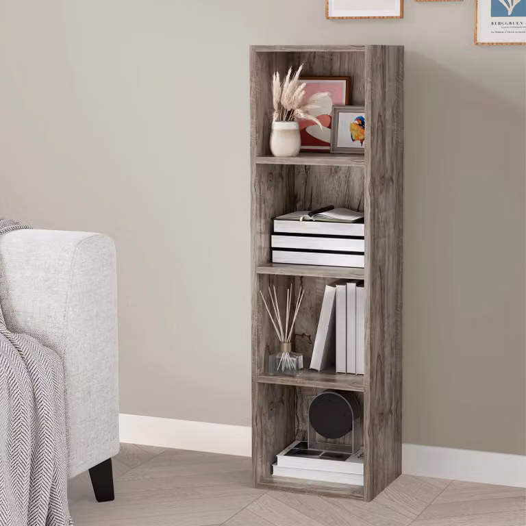 DHS Modern Cube Storage Unit Tall Narrow 4-Shelf Bookshelf in MDF
