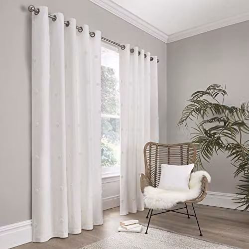 Appletree Boutique Zara White 100% Cotton Eyelet Curtains, W: 117 cm, H: 137 cm