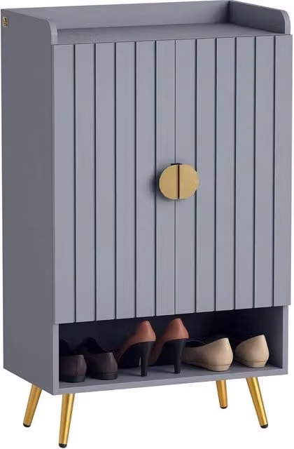 KORVIXA Grey Modern Hallway Shoe Cupboard with Hinged Doors and Internal Shelves W/D/H: 100 x 100 x 100 cm