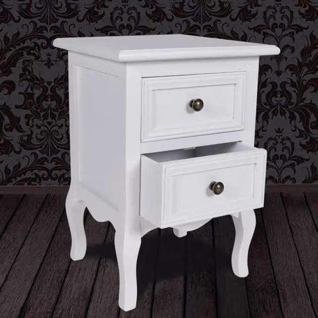 Berkfield Home Nightstand with 2 Drawers in White MDF, W/D/H: 30 x 30 x 49 cm