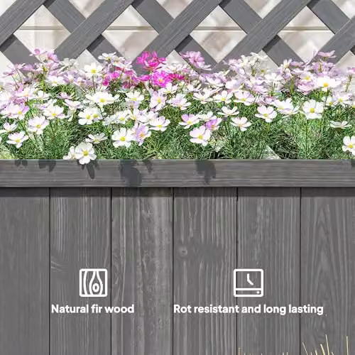 Outsunny Grey Wood Garden Planter with Trellis for Climbers, W: 31.5 cm, H: 149.5 cm – 4