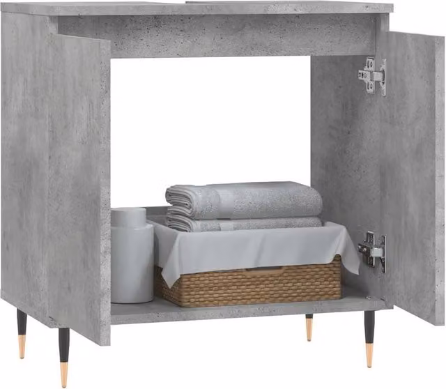 Berkfield Home Modern Freestanding Bathroom Cabinet in Concrete Grey, W: 58 cm, D: 33 cm, H: 60 cm – 1