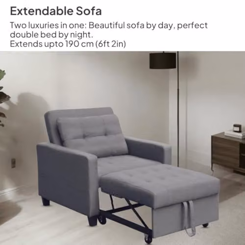 Home Source Charleston Convertible Sleeper Sofa Chair in Grey Fabric – 4