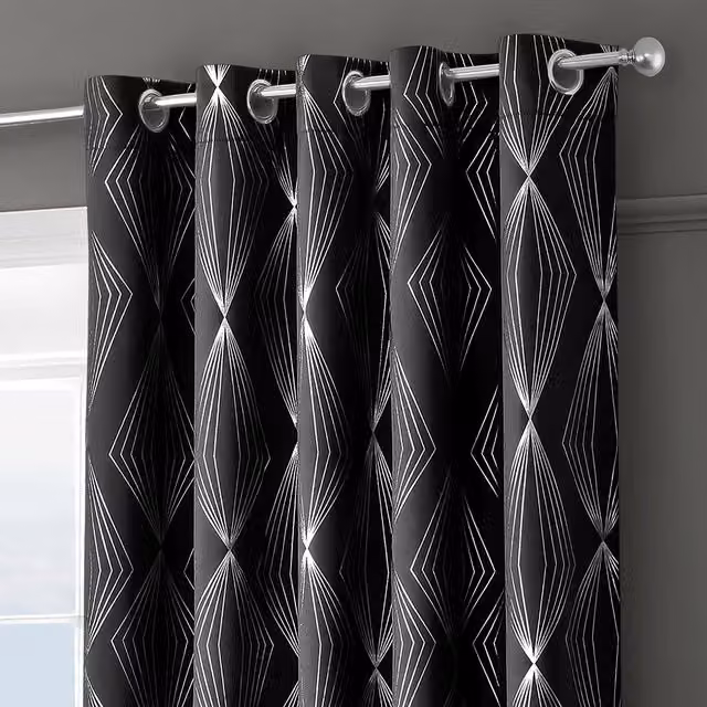 Velosso Onyx Thermal Blackout Eyelet Curtains in Black, Width: 168 cm, Drop: 137 cm