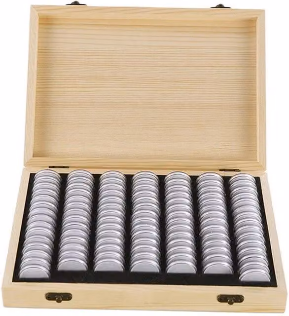 Kelvenix 100-Piece Coin Display Storage Box with Transparent Capsules in Beige