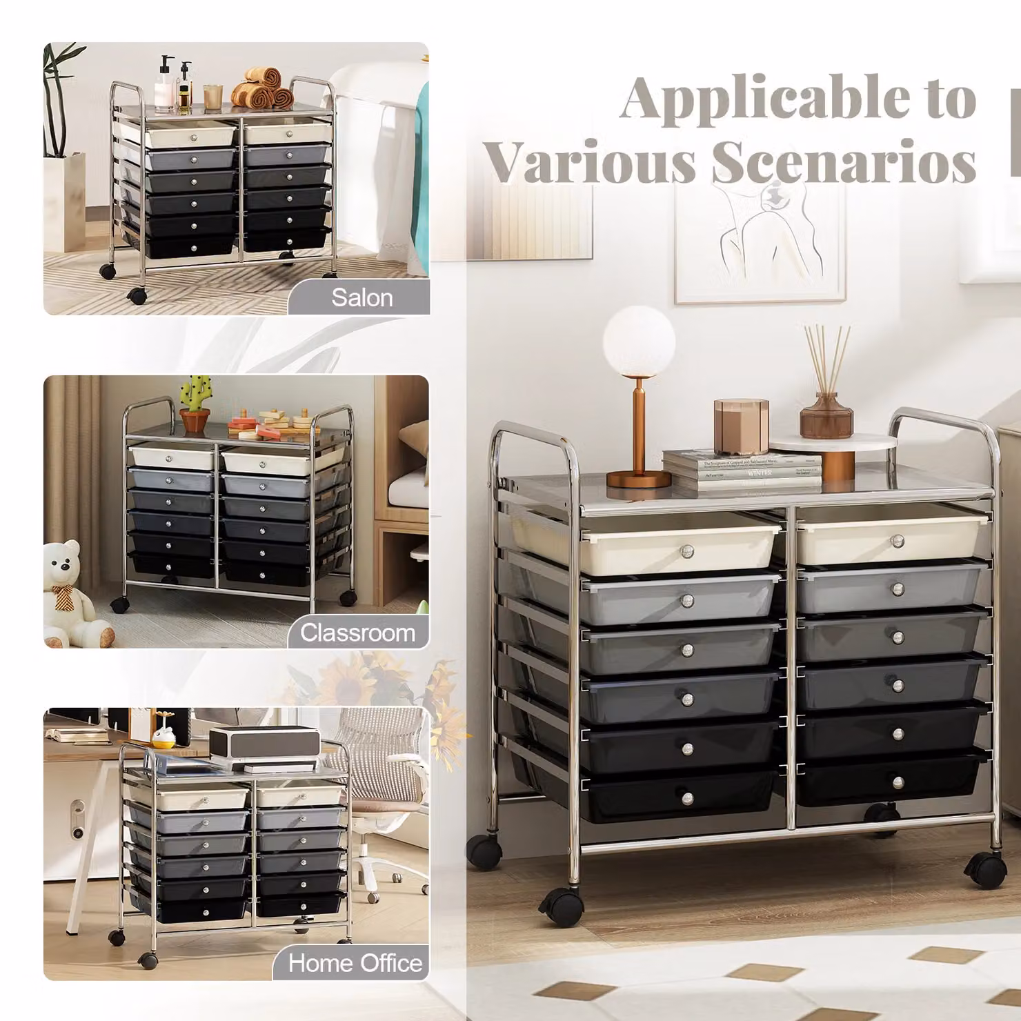 Costway 12 Drawer Multi-Purpose Utility Storage Rolling Cart in Black – 7