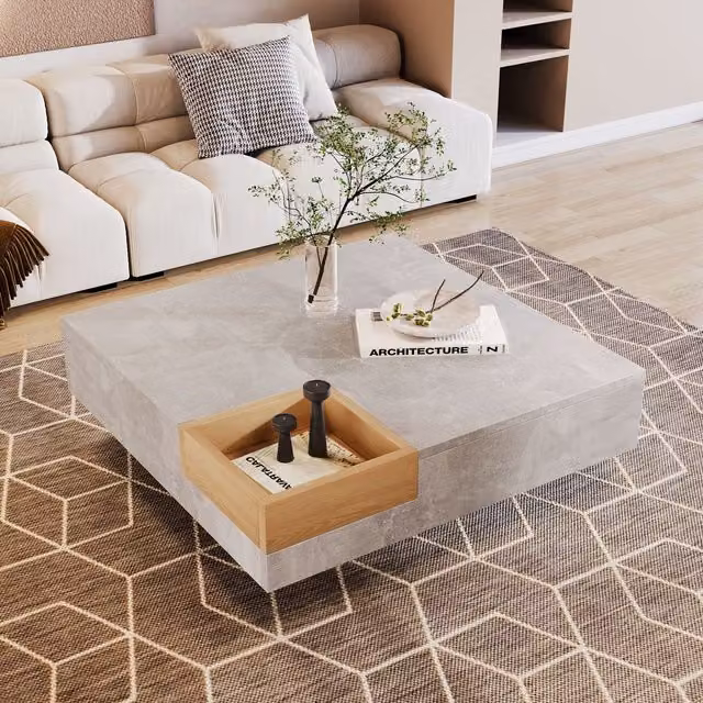 HomeTouch Grey Marble Effect Coffee Table with Removable Storage Box – 1