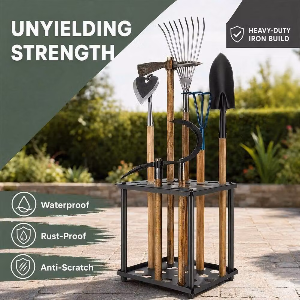 Kelvenix Garden Tool Organizer Rack Garage Holder, Black – 2