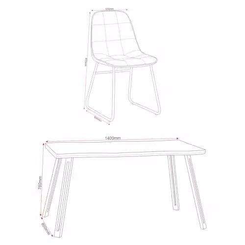 Seconique Quebec Wave Edge Dining Set with 4 Lukas Chairs in Oak and Green – 2