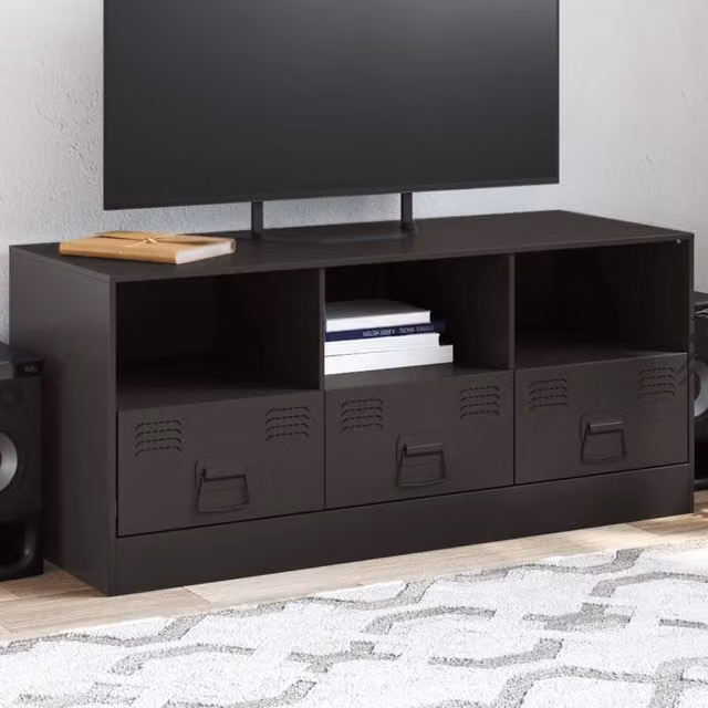 Berkfield Home Black Industrial Steel TV Cabinet W/D/H: 99 x 39 x 44 cm