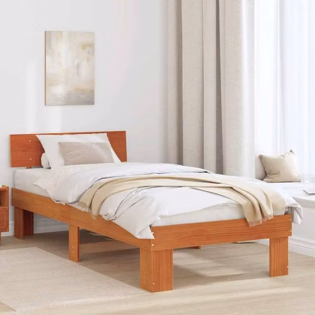 Berkfield Home Solid Pine Wood Bed Frame with Headboard in Wax Brown, W/D/H: 80 x 200 x 35 cm – 1