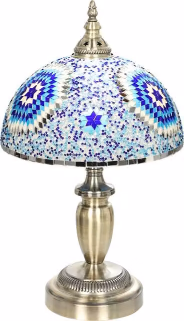 HOMCOM Tiffany Stained Glass Bedside Table Lamp in Blue and Bronze, W/D/H: 30.48 x 30.48 x 50.8 cm