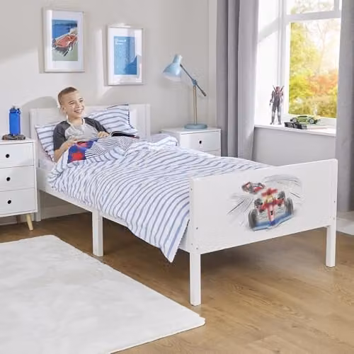 Liberty House Toys Kids Single Race Car Bed in White