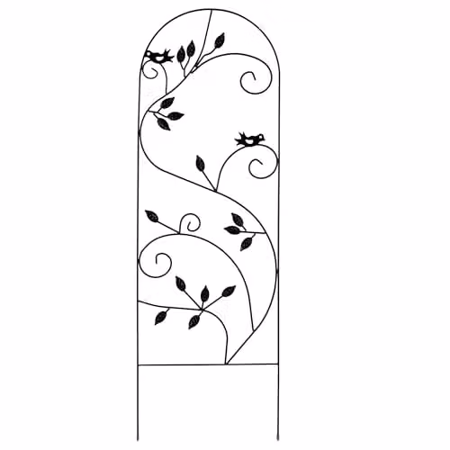 Garden Gear Black Metal Plant Support Trellis with Leaf and Bird Design, H 120 cm x W 40 cm x D 40 cm